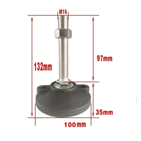 Hella Sturdy Carbon Steel Adjustable Leveling Feet 12 Pack Support Legs with threaded screw design and measurements displayed.