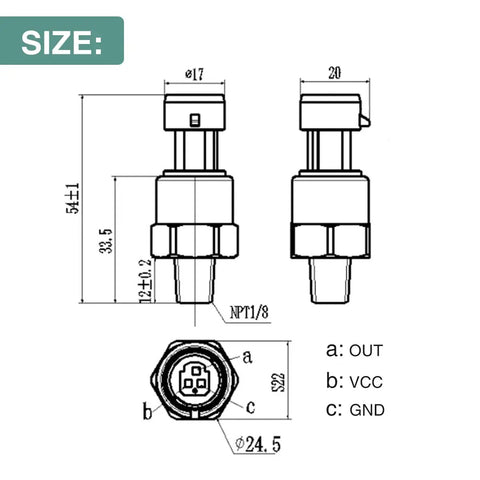 Technical drawing of Stainless Steel Pressure Transducer Sensor With Connector One Eighth NPT Thread For Oil Fuel Air Water