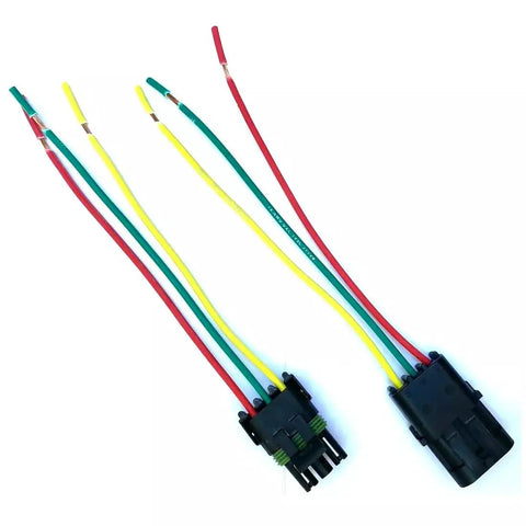 Heavy Duty 14 Awg Weather Pack Connector Kit With 6 Inch Pre Wired Sealed Wires For Tough Car Audio Install And Reliable Connections You Can Trust To Stay Dry Outside. 3-pin connectors with 6-inch red, yellow, and green wires