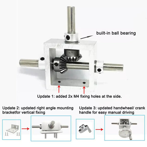 One To One Right Angle Bevel Gearbox For DIY Projects, 1 Module, 20 Teeth, 90 Degree Drive, 8mm Shaft, Aluminum Alloy And 45 Steel Build