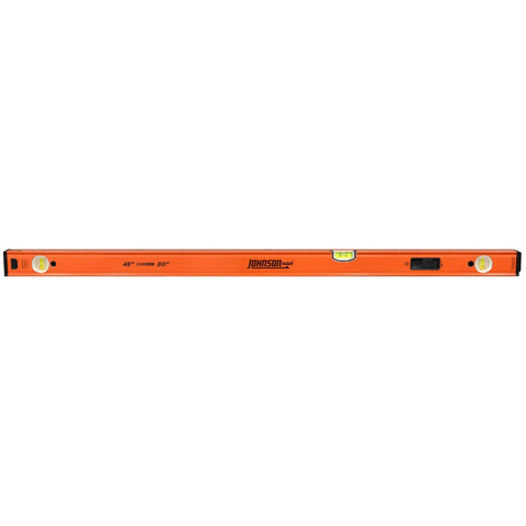 Hefty 48 To 80 Inch Telescoping Box Beam Level With Lock Tight Extension And Legit Precision Edges, orange finish, measuring tool for accuracy.
