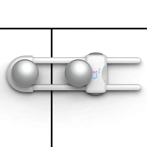 Smart Easy Install Baby Proofing Cabinet Locks For Drawers Fridge And Closets U Shaped Latches With Extra Secure Buttons white close-up