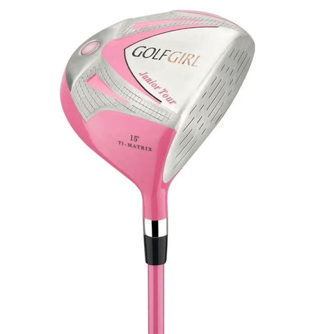 Pink Junior Girls Golf Set V3 With Oversized 15 Degree Driver Cavity Back Irons And Matching Bag For Right Handed Players Ages 4 To 7 Easy Grip Junior Flex Graphite Shafts Headcover Included - 15° driver close-up