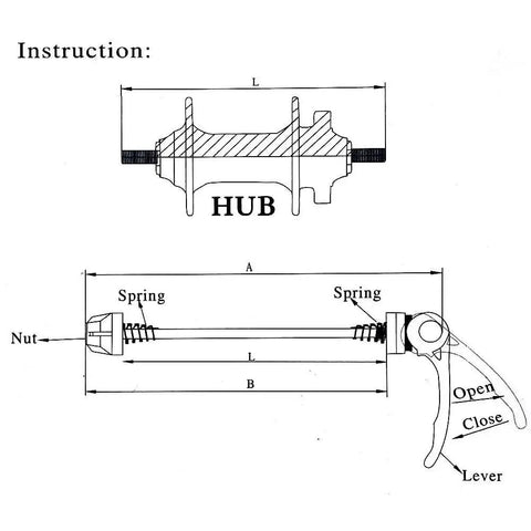 Diagram of Ride Ready MTB Quick Release Bicycle Hub Set with front and rear axles and hollow shafts for mountain and road bikes.