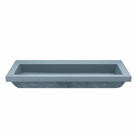 Top Tier 48 Inch Rectangular Concrete Bathroom Sink With Dual Drains And Ocean Finish in a side view showcasing the heavy-duty basin.