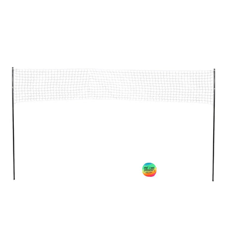 Portable Beach Volleyball Set With No Sag Net System, Pro Grade Steel Poles, visible net and multicolor ball on white background