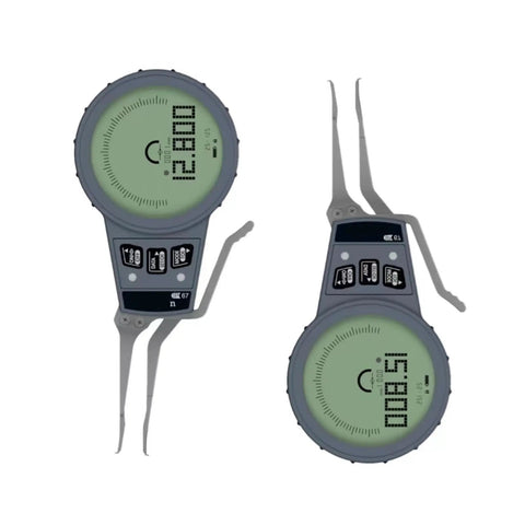 Slick Digital Caliper Gauge For Dead On Inside Outside And Groove Measurements With Smooth One Touch Operation Heavy Duty Design And Corrosion Resistant Finish showing front and side views displaying precision readings.