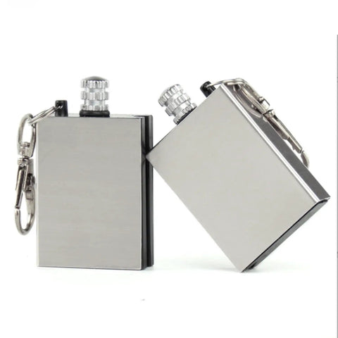 5 Pack Waterproof Permanent Fire Starters For Camping And Emergencies, Durable Metal Flint Lighter Keychain Kit, compact silver finish.