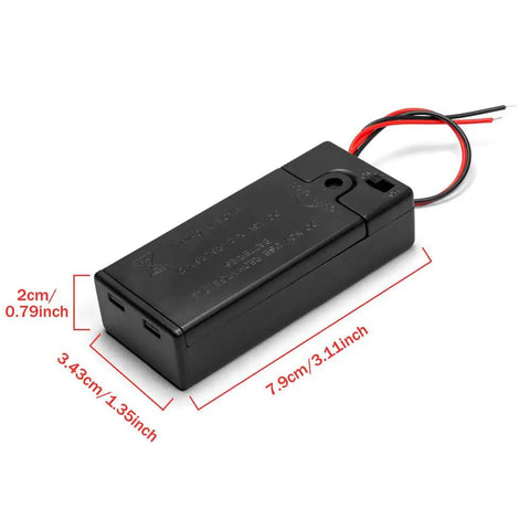 Shop Grade No Nonsense 3V AA Battery Holder Cases With Quick Connect Tinned Wire Leads And Snappy On Off Switch for DIY, showing dimensions.