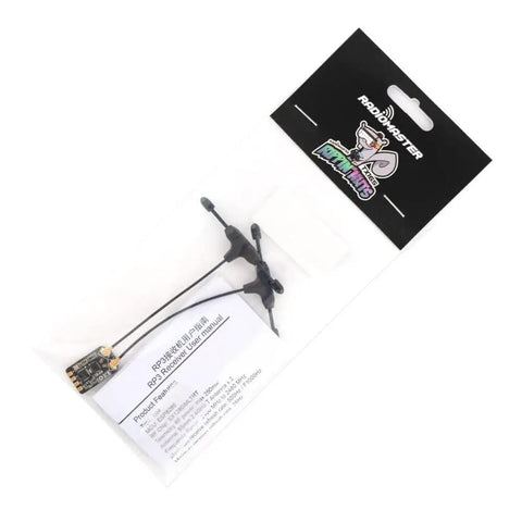 RP3 ELRS Nano Receiver For FPV Drones 2.4GHz ExpressLRS Long Range Low Latency Module in packaging with antennas visible