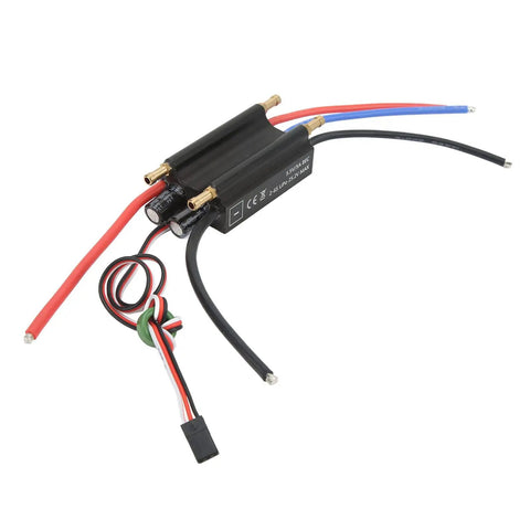 70A Brushless ESC Beefed Up Performance Speed Controller With Built In BEC For RC Boat And Airship, aluminum and wires visible