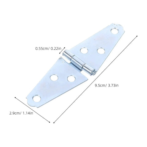 Set Of 6 Heavy Duty 4 Inch Silver T Strap Hinges For Barn Gates And Exterior Doors Premium Steel Build With Mounting Screws Knockout Grip For Everyday Swings, displaying a silver steel hinge with measurement details.