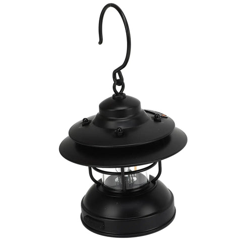 Retro LED Camping Lantern Portable Hanging Light With Dual Power Supply IPX4 Waterproof displayed on white background.