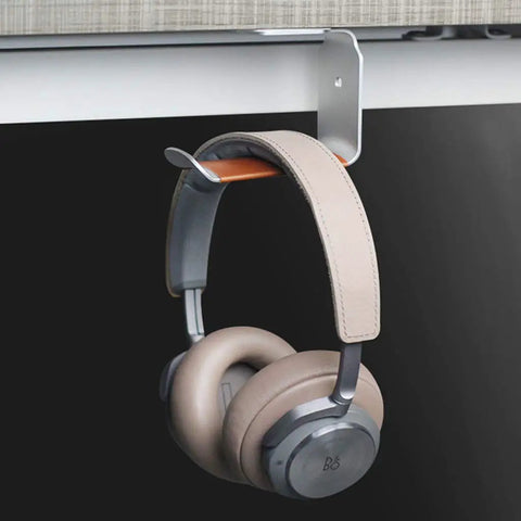 Under Desk Headphone Stand Mount With Self Adhesive Tape L Shape Headset Holder Bracket For Easy No Drill Setup And Clean Cable Management Black Finish