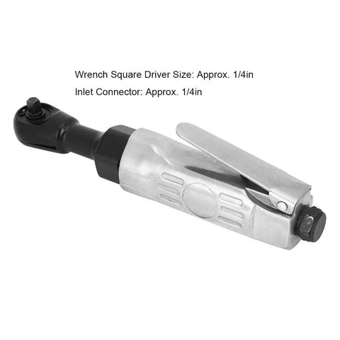Boss Level Aluminum Alloy 1/4 Square Drive Pneumatic Wrench With Lever Controlled Adjustable Torque Up To 25 Ft Lbs Lightweight Air Ratchet side view showing square driver and inlet connector.