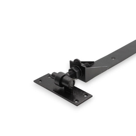 Beefy Black Heavy Duty Adjustable Hook And Band Hinges for 24 Inch Gates, steel hinges detail view, easy installation.