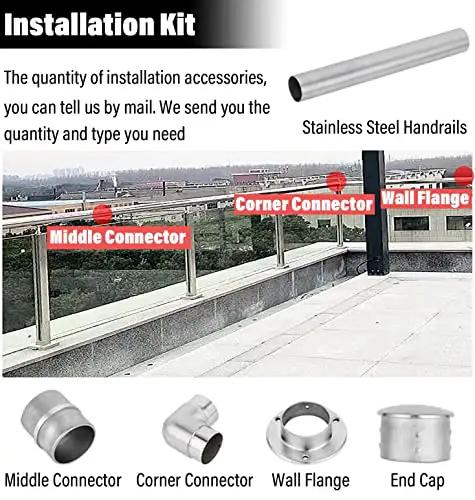 Installation accessories for Solid 304 Stainless Steel Railing Post Kit with round handrail for balconies and patios.