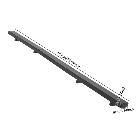 Heavy Duty Flush Wall Mount Stair Railing In Corrosion Resistant Stainless Steel With Matte Black Finish Six Foot Length, side view with dimensions.