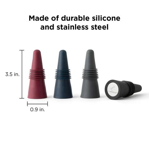 Preserve Your Opened Bottles With This Game Changing Set Of Four Multicolor Wine Stoppers crafted from food grade silicone and stainless steel, 3.5 x 0.9 in.