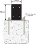 Illustration of Heavy Duty 6x6 Post Base Brackets 8 Pack showing 5.6x5.6 inner size with bolt anchors in concrete
