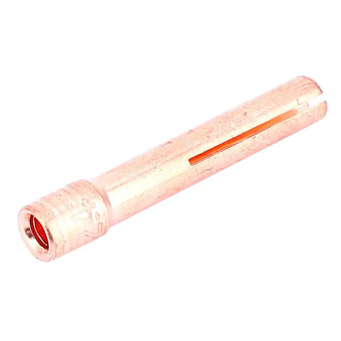 Close-up of a single copper collet from Copper Collets Set 13N23, 10 Pack For WP9 WP20 WP25 TIG Torches, Replacement Accessories For 3/32 Inch Tungsten Electrodes.