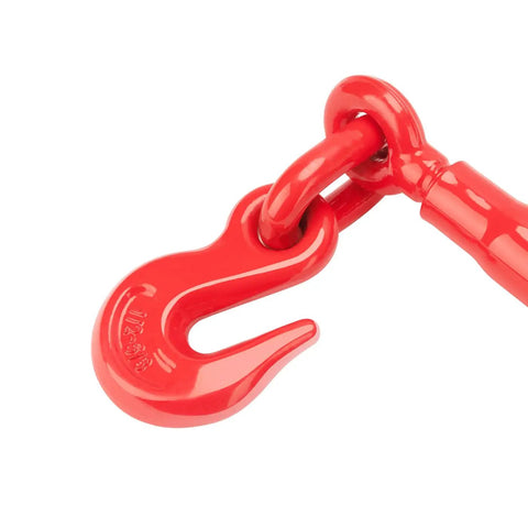 Red hook detail of 4 Pack 1/2 To 5/8 Inch Ratchet Binders For Heavy Duty Load Securement, Ratchet Style Chain Binders With Grab Hooks