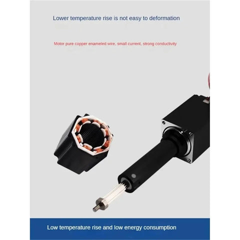 Top Shelf Micro Miniature Lead Screw Actuator With Fixed Shaft Stepper Motor showing motor components for automation setups.