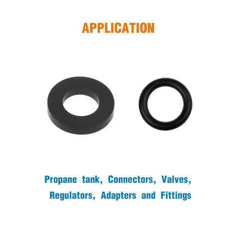 Propane Tank Gasket And O Rings Set For Soft Nose POL Fittings 10 Pieces Each Great For Leak Proof Sealing For Valves Regulators Adapters And Pipe Connectors, black gasket and O-ring
