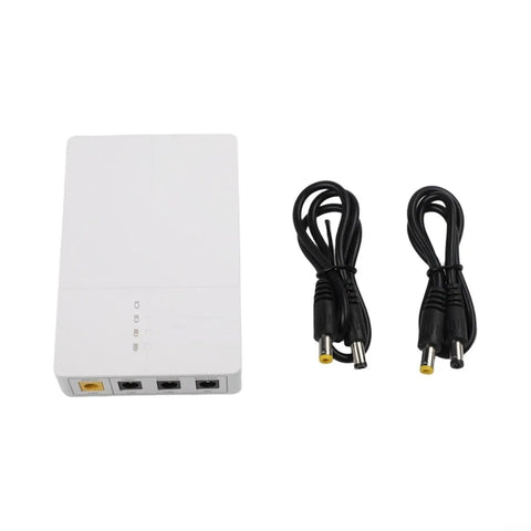 Keep The Wifi Alive With This Solid 7800mAh UPS Battery Backup, white unit with cables for router and modem use.