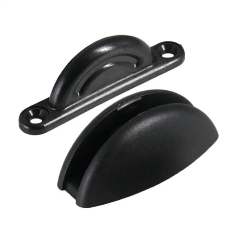 Durable Black Nylon Door Catch Stopper Latch holds open cupboard, RV, boat drawer, protects walls from damage.