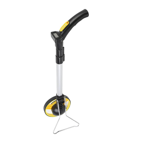 Distance Measuring Wheel Ergonomic Folding Design with Digital Display, aluminum body, black handle, and large wheel for precise measurement.