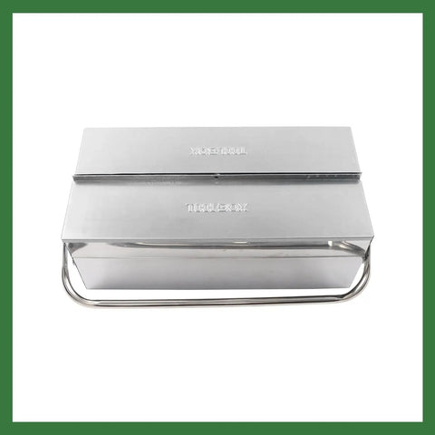 Tough As Nails 16.5 Inch Rustproof Stainless Steel Toolbox With Two Reinforced Tiers and Three Quick Grab Trays, top view.