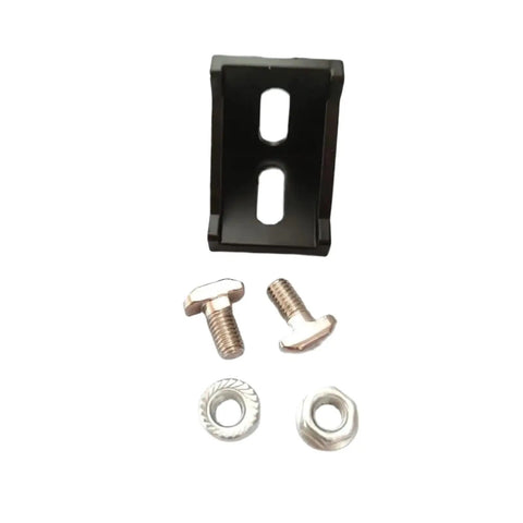 Beefy Aluminum Profile Connector Kit With 40 M8 Hex Flange Nuts, 20 Corner Brackets, And 16mm T Bolt Screws showcases bracket and screws.