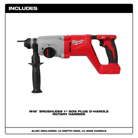 Top Shelf Brushless M18 Rotary Hammer With D Handle And Sds Plus Chuck, red and gray cordless design, ideal for concrete drilling.