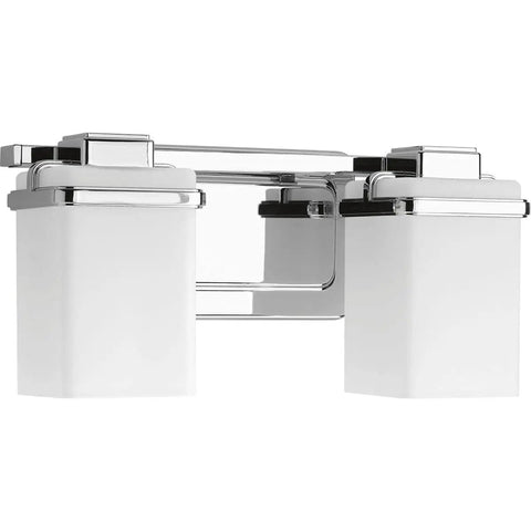 2 Light Bathroom Vanity Light In Coastal Modern Style With Etched White Glass Shades Over The Mirror Mounting Reversible Install Polished Chrome Finish A Sleek Dope Contemporary Bath Fixture For Bright Seamless Style
