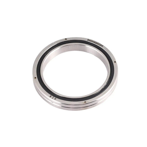 Ultra-Thin Precision Cross Roller Bearings For Robot Joint Applications Featuring Deep-Groove Ball Design with silver finish and black seal.