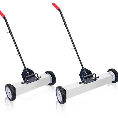 24 Inch Pick Up Sweeper With Sturdy Aluminum Alloy Handle For Workshop Iron Debris Collection, adjustable handle, smooth gliding wheels.