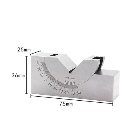 Heavy Duty Adjustable Angle V Block For Milling Precision 90 Deg With 0-60 Deg Vice Grip Hold Clamp dimensions 75mm x 36mm x 25mm