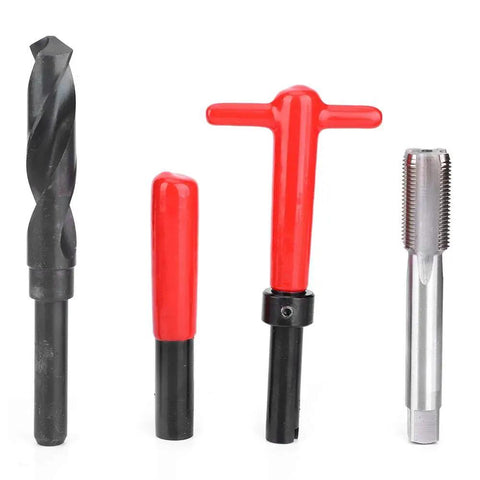 Heavy Duty Thread Repair Tool Kit 10Pcs M18x1.5mm Stainless Steel Twisted Drill Tap Wrench Threaded Insert Tap Insertion Tool For Damaged Thread Repair And Quick Hole Fix components including drill, tap, wrench.