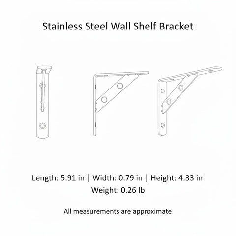Diagram of Heavy Duty Stainless Steel Wall Shelf Bracket, L Shape Support For Kitchen, Bathroom, And Garage Storage, Silver Finish