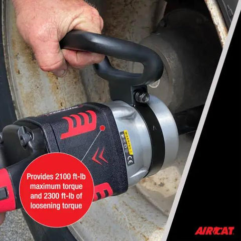 Straight Up Heavy Duty 1 Inch Straight Pneumatic Impact Wrench With Vibrotherm Drive And Rubber Grip 2300 Ft Lbs Torque crushing a bolt.