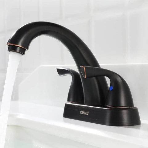 Two-Handle Bathroom Sink Faucet With Oil Rubbed Bronze Finish, Lead-Free Deck Mounted, includes metal drain assembly