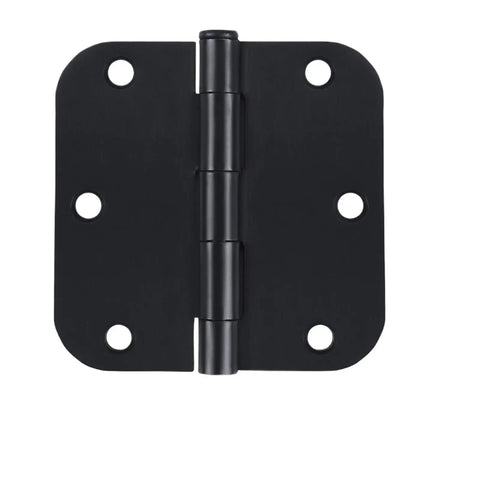 Single Pack Matte Black Door Hinges 3.5 Inch With 5/8 Radius Corners, Sleek Low Profile Look, standard hinge design
