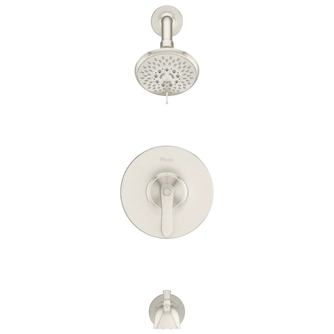 Weller Single Handle Tub And Shower Faucet Set With Multi Function Shower Head And Tub Spout Brushed Nickel Finish Five Spray Modes