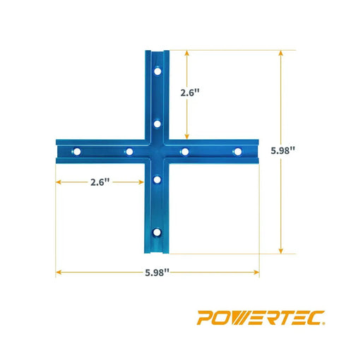 Universal T Track Bars With Intersection Kit Double Cut Profile, 5.98x5.98 inch blue aluminum intersection piece for router table.