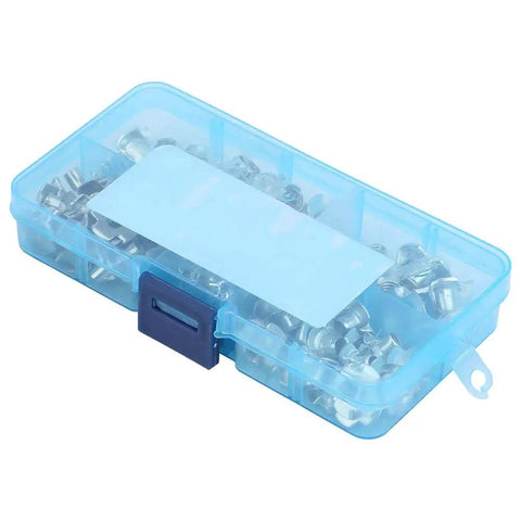 80 Piece Four Pronged T Nuts Kit In Zinc Plated Carbon Steel M6 M8 Tee Nuts in clear plastic storage box