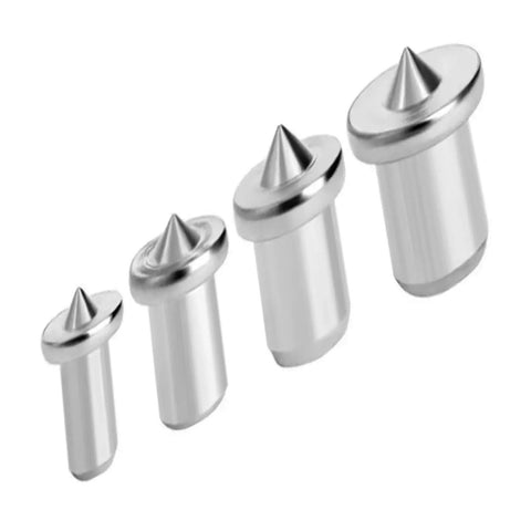 Premium Dowel Centers For Woodworking 6-8-10-12mm Locating Pins Set for Accurate Joinery; four steel pins in graduated sizes.