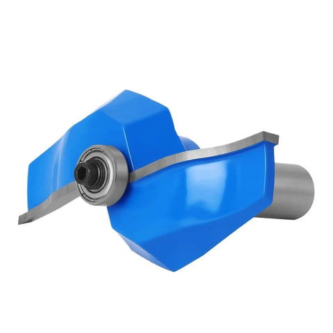 Get Your Woodworking Game Ready With This Hot 12mm Shank Router Bit Set Perfect For Railing, Stiles And Panel Raising Projects That Look Totally Sick When You Are Cutting Tenons On Thick Boards With Precision End Mills - close-up view of blue 12mm router bit with steel shank.