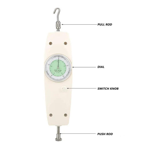 Analog 500N Push Pull Dynamometer Gauge For Precise Mechanical Force Testing In Electrical Automotive And Hardware Projects Meet A Workhorse Force Meter With Carrying Case For Easy Transport, front view
