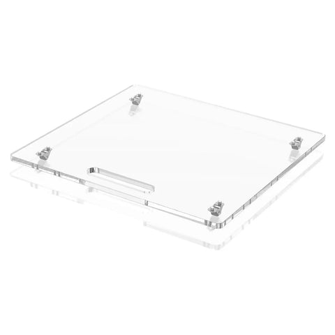 Clear acrylic platform for Dead Simple Professional Coffee Maker Sliding Tray, designed to hold thirty pounds.